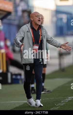 Luis de la Fuente, chef de l'entraîneur de l'Espagne réagit lors de l'UEFA Euro sous 21 qualificateur match entre l'Espagne U21 et le Kazakhstan U21 à l'Estadio Municipal de Saint-Domingue sur 13 octobre 2020 à Madrid, Espagne. (Photo de Jose Breton/Pics action/NurPhoto) Banque D'Images