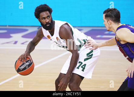 Howard Sant-Roos pendant le match entre le FC Barcelone et Panathinaikos BC, correspondant à la semaine 4 de l'Euroligue, joué au Palau Blaugrana, le 15th octobre 2020, à Barcelone, Espagne. -- (photo par Urbanandsport/NurPhoto) Banque D'Images