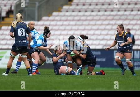 Tiana Gordon de Darlington Mowden Park Sharks est affronté lors du match FÉMININ ALLIANZ PREMIER 15S entre Darlington Mowden Park Sharks et Worcester Warriors à la Northern Echo Arena de Darlington, le samedi 17th octobre 2020. (Photo de Chris Booth/MI News/NurPhoto) Banque D'Images