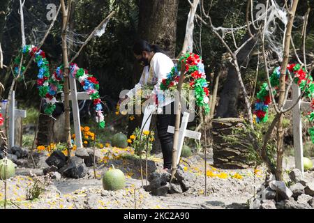 L'organisation de la Tradition Chinampa (Chinampa est une technique utilisée dans l'agriculture méso-américaine principalement dans les lacs), a fait une présentation du jour des offrandes morts afin de maintenir vivante cette pratique ancestrale. Sur 21 octobre 2020 à Mexico, Mexique. (Photo par Cristian Leyva/NurPhoto) Banque D'Images