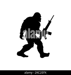 Motif chasseur de pieds-de-biche. Silhouette Yeti avec fusil. Modèle d'hobbies Bigfoot pour la décoration d'intérieur, la découpe au laser, l'artisanat, l'imprimé t-shirt. Vecteur Illustration de Vecteur