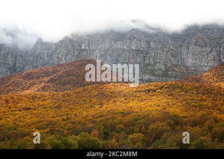 Feuillage d'automne aux couleurs les plus vives du parc régional de Sirente Velino, Abruzzes (Italie), sur 25 octobre 2020. (Photo par Lorenzo Di Cola/NurPhoto) Banque D'Images