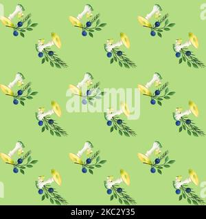 Motif aquarelle avec champignons, branches d'épinette, baies. Trame réalisée à la main. Peut être utilisé dans la conception de papier d'emballage, de serviettes, de textiles. Banque D'Images