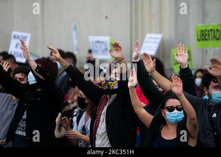 Manifestation en dehors de la CIE à Aluche, Madrid, Espagne, 1 novembre 2020, en faveur des immigrants en grève de la faim. (Photo de Jon Imanol Reino/NurPhoto) Banque D'Images