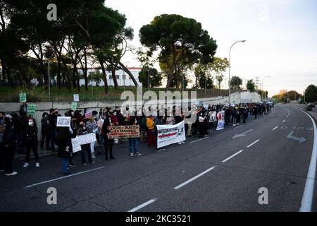 Manifestation en dehors de la CIE à Aluche, Madrid, Espagne, 1 novembre 2020, en faveur des immigrants en grève de la faim. (Photo de Jon Imanol Reino/NurPhoto) Banque D'Images