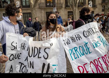 Démonstration de professionnels de la culture contre les mesures restrictives dans le domaine de la pandémie du Covid-19 / coronavirus à Barcelone, Catalogne, Espagne, 5 novembre 2020. (Photo par Albert Llop/NurPhoto) Banque D'Images