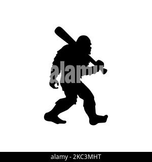 Silhouette Yeti. Joueur de base-ball Bigfoot. Modèle d'hobbies Bigfoot pour la décoration d'intérieur, la découpe au laser, l'artisanat, l'imprimé t-shirt. Illustration vectorielle. Illustration de Vecteur