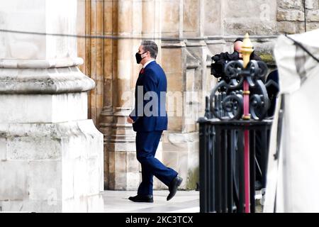 Le chef du Parti travailliste britannique, Sir Keir Stramer, arrive à l'abbaye de Westminster pour assister à un service marquant le jour de l'armistice et le centenaire de l'enterrement du guerrier inconnu sur 11 novembre 2020 à Londres, en Angleterre. (Photo par Alberto Pezzali/NurPhoto) Banque D'Images