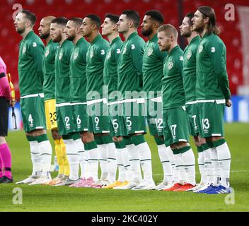 L-R Shane Duffy (Celtic) de la République d'Irlande, gardien de but Darren Randolph (West Ham United) de la République d'Irlande, Matt Doherty (Tottenham Hotspur) de la République d'Irlande, Conor Hourihane (Aston Villa) de la République d'Irlande, Adam idah (ville de Norwich) de la République d'Irlande, Callum O'Dowda (Bristol) d'Irlande John Egan (Sheffield United) de la République d'Irlande, Cyrus Christie (Nottingham Forest) de la République d'Irlande, Daryl Horgan (Wycombe Wanderers) de la République d'Irlande, Alan Browne (Preston North End) de la République d'Irlande et Jeff Hendrick (Newcastle United) de Repu Banque D'Images