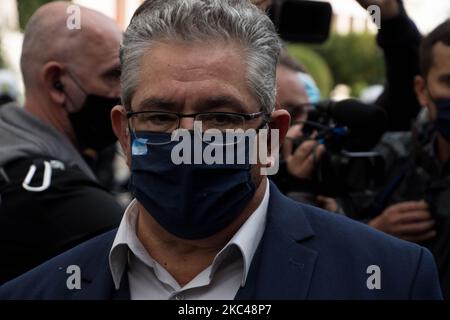 Dimitris Koutsoumpas, Secrétaire général du Parti communiste grec depuis le 14 avril 2013, participe à une manifestation pour l'anniversaire du soulèvement des étudiants polytechniques contre la junte en 197, à Athènes, Grèce, sur 17 novembre 2020. (Photo par Konstantinos Zilos/NurPhoto) Banque D'Images