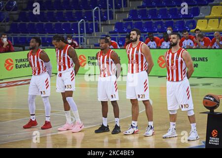 Jordan Loyd, Emanuel Terry, Langston Hall, Marko Jagodic-Kuridza et Branko Lazic pendant le match entre le FC Barcelone et KK Crvena zvezda, correspondant à la semaine 10 de l'Euroligue, joué au Palau Blaugrana, le 20th novembre 2020, à Barcelone, Espagne. (Photo de Noelia Deniz/Urbanandsport/NurPhoto) Banque D'Images