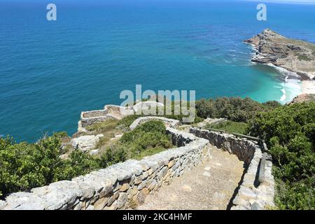 Une vue aérienne des escaliers jusqu'au phare de Cape point, Cape Town, Afrique du Sud Banque D'Images
