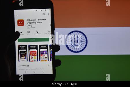 Dans cette illustration, le logo de l'application Ali Express peut être vu, Kolkata, Inde, 25 novembre 2020. Le gouvernement indien interdit 43 autres applications chinoises dont Ali Express, Camcard, Taobao vivre selon un reportage médiatique indien. (Photo par Indranil Aditya/NurPhoto) Banque D'Images