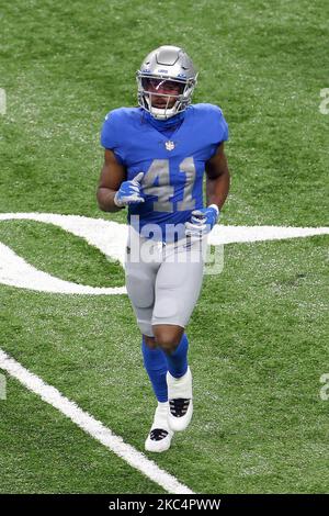 Les Detroit Lions de retour Jonathan Williams (41) débarque du terrain après un match de la première moitié d'un match de football de la NFL entre les Detroit Lions et les Houston Texans à Detroit, Michigan, États-Unis, jeudi, 26 novembre 2020. (Photo par Amy Lemus/NurPhoto) Banque D'Images