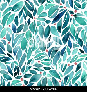 Aquarelle petit vert feuilles sans couture Banque D'Images