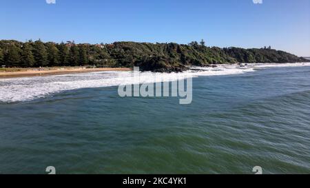 Une vue aérienne de la plage de Flynns à Port Macquarie, en Australie Banque D'Images