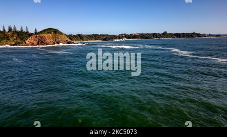 Une vue aérienne de la plage de Flyns par une journée ensoleillée à Port Macquarie, Autriche Banque D'Images
