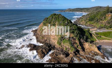 Une vue aérienne de la plage de Flyns par une journée ensoleillée à Port Macquarie, en Australie Banque D'Images