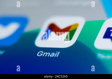 L'icône Gmail s'affiche sur l'écran d'un téléphone dans cette photo prise en Pologne sur 1 décembre 2020. (Photo de Jakub Porzycki/NurPhoto) Banque D'Images