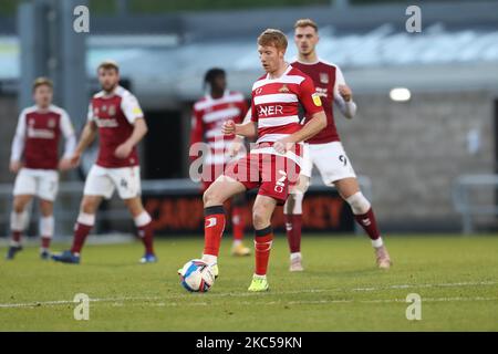 Doncaster Rovers Brad Halliday pendant la première moitié de la Sky Bet League un match entre Northampton Town et Doncaster Rovers au PTS Academy Stadium, Northampton, le samedi 5th décembre 2020. (Photo de John Cripps/MI News/NurPhoto) Banque D'Images