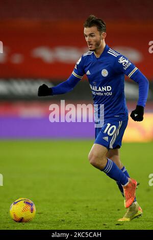 Leicester citys James Maddison lors du match de la Premier League entre Sheffield United et Leicester City à Bramall Lane, Sheffield, le samedi 5th décembre 2020. (Photo de Chris Donnelly/MI News/NurPhoto) Banque D'Images