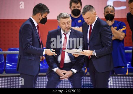 Saras Jasikevicius pendant le match entre le FC Barcelone et le Club Baloncesto Gran Canaria, correspondant à la semaine 13 de la Liga Endesa, joué au Palau Blaugrana, le 06th décembre 2020, à Barcelone, Espagne. (Photo de Noelia Deniz/Urbanandsport/NurPhoto) Banque D'Images