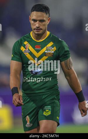 Huddersfield, Royaume-Uni. 04th novembre 2022. Valentine Holmes de l'Australie pendant le match de finale de la coupe du monde de rugby 2021 quart l'Australie contre le Liban au stade John Smith, Huddersfield, Royaume-Uni, 4th novembre 2022 (photo de Mark Cosgrove/News Images) Credit: News Images LTD/Alay Live News Banque D'Images