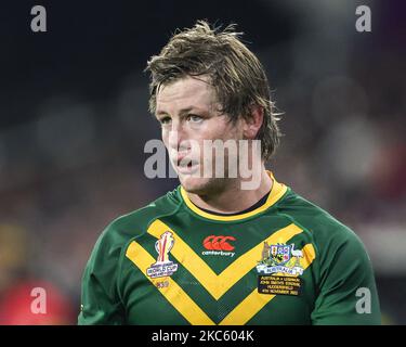 Huddersfield, Royaume-Uni. 04th novembre 2022. Harry Grant d'Australie pendant le match de finale de la coupe du monde de rugby à 2021 quarts l'Australie contre le Liban au stade John Smith, Huddersfield, Royaume-Uni, 4th novembre 2022 (photo de Mark Cosgrove/News Images) crédit: News Images LTD/Alay Live News Banque D'Images