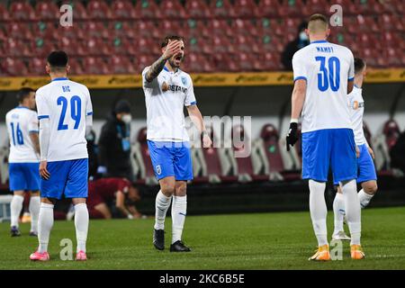 Joueurs de l'Universitatea Craiova pendant CFR 1907 Cluj / Universitatea Craiova, Ligue roumaine 1, Stade Dr. Constantin Radulescu, Cluj-Napoca, Roumanie, 22 décembre 2020 (photo de Flaviu Buboi/NurPhoto) Banque D'Images