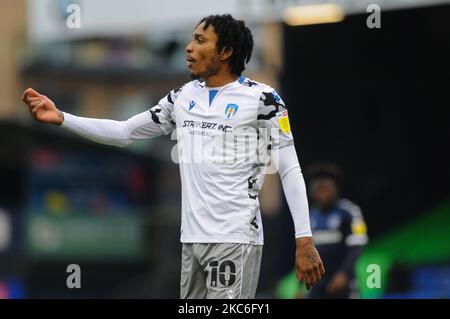 Colchesters Jevani Brown lors du match Sky Bet League 2 entre Southend United et Colchester United à Roots Hall, Southend, le samedi 26th décembre 2020. (Photo de Ben Pooley/MI News/NurPhoto) Banque D'Images