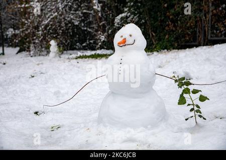 Une vue générale des jardins publics Indro Montanelli couverts de neige lors d'une chute de neige importante sur 28 décembre 2020 à Milan, Italie (photo d'Alessandro Bremec/NurPhoto) Banque D'Images