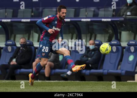 Jorge Miramon, avant de Levante, lors du match espagnol de la Liga entre Levante ud et SD Eibar au stade Ciutat de Valencia, au 10 Jaunary 2021. (Photo de Jose Miguel Fernandez/NurPhoto) Banque D'Images