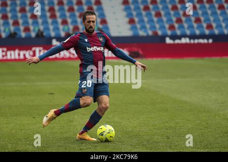 Jorge Miramon, avant de Levante, lors du match espagnol de la Liga entre Levante ud et SD Eibar au stade Ciutat de Valencia, au 10 Jaunary 2021. (Photo de Jose Miguel Fernandez/NurPhoto) Banque D'Images