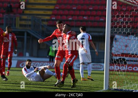 Antonino Barilla ? (AC Monza) marque le premier but de son équipe lors de la ronde 18h de Serie BKT au stade U-Power de Monza, Monza e Brianza, Italie, sur 16 janvier 2021. (Photo par Andrea Diodato/NurPhoto) Banque D'Images