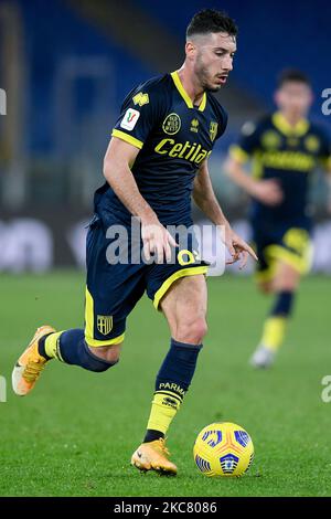 Mattia Sprocati de Parme Calcio 1913 lors du match de Coppa Italia entre SS Lazio et Parme Calcio 1913 au Stadio Olimpico, Rome, Italie, le 21 janvier 2021. (Photo de Giuseppe Maffia/NurPhoto) Banque D'Images