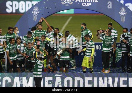 Manifestations sportives du CP lors de la finale de la coupe Allianz entre Sporting CP et SC Braga, au estádio Municipal de Leiria, Leiria, Portugal, 23 janvier, 2021 (photo de João Rico/NurPhoto) Banque D'Images