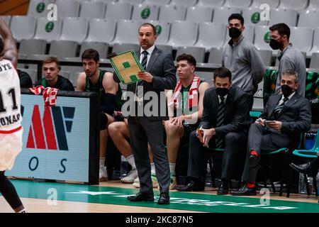 Carles Duran du Club Joventut Badalona pendant l'Eurocup 7 jours Top 16 Round 3 Match entre le Club Joventut Badalona et COMME Monaco à Pabellon Olimpico de Badalona à Barcelone, Espagne. (Photo de David Ramirez/DAX Images/NurPhoto) Banque D'Images