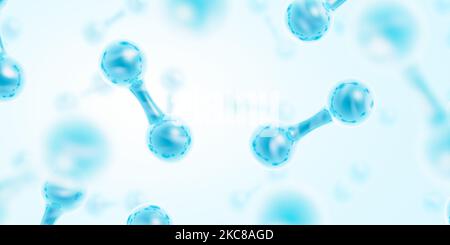 Énergie verte de l'hydrogène. H2 molécules de gaz. Énergie propre. Source d'énergie renouvelable. Écologique. Couleur bleue. 3d illustration. Banque D'Images