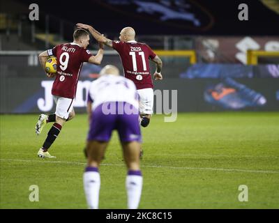 Andrea Belotti et Simone Zaza pendant la série Un match entre Torino et Fiorentina à Turin, sur 29 janvier 2020 (photo de Loris Roselli/NurPhoto) Banque D'Images