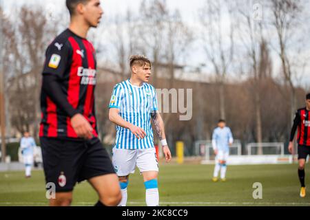 Alessio Pinotti de SPAL pendant le match Primavera 1 TIM entre l'AC Milan U19 et le SPAL U19 au Centro Sportivo Vismara sur 30 janvier 2021 à Milan, Italie (photo d'Alessandro Bremec/NurPhoto) Banque D'Images