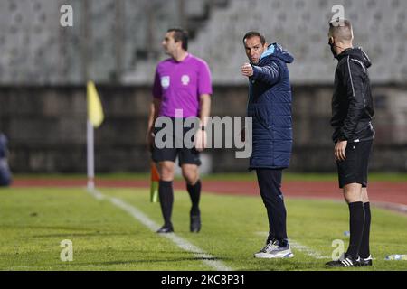 Petit discutant avec l'assistant arbitre pendant le jeu pour Liga nos entre Belenenenses SAD et FC Porto, à Estdio Nacional, Lisboa, Portugal, 04, Février 2021 (photo de João Rico/NurPhoto) Banque D'Images