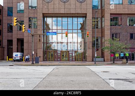 200 public Square est l'ancienne tour BP, alias Sohio Building. Banque D'Images