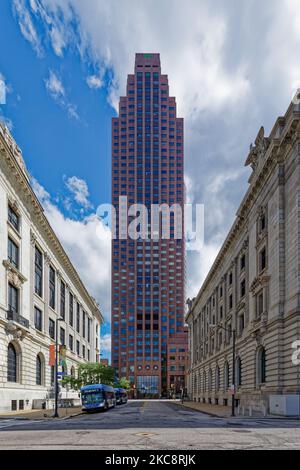 200 public Square est l'ancienne tour BP, alias Sohio Building. Banque D'Images