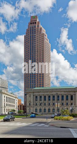 200 public Square est l'ancienne tour BP, alias Sohio Building. Banque D'Images