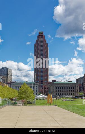 200 public Square est l'ancienne tour BP, alias Sohio Building. Banque D'Images