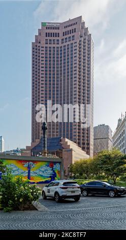 200 public Square est l'ancienne tour BP, alias Sohio Building. Banque D'Images