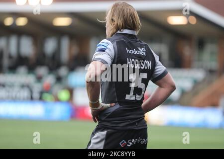 NEWCASTLE UPON TYNE, ANGLETERRE. FÉV 7th:Joel Hodgson de Newcastle Falcons lors du match de première division de Gallagher entre Newcastle Falcons et Exeter Chiefs à Kingston Park, Newcastle, le dimanche 7th février 2021. (Photo de Chris Lishman/MI News/NurPhoto) Banque D'Images