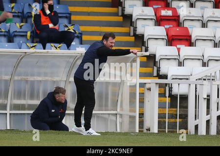 Darren Sarll, directeur de la ville de Yeovil, lors du match de la Vanarama National League entre Hartlepool United et Yeovil Town à Victoria Park, Hartlepool, le samedi 20th février 2021. (Photo de Mark Fletcher/MI News/NurPhoto) Banque D'Images