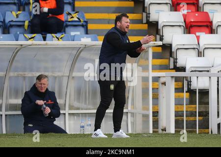 Darren Sarll, directeur de la ville de Yeovil, lors du match de la Vanarama National League entre Hartlepool United et Yeovil Town à Victoria Park, Hartlepool, le samedi 20th février 2021. (Photo de Mark Fletcher/MI News/NurPhoto) Banque D'Images