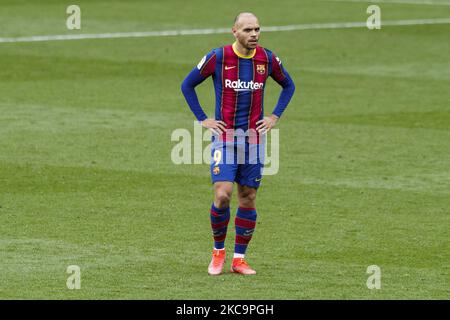 09 Martin Braithwaite du FC Barcelone pendant le match espagnol de la Liga entre le FC Barcelone et Cadix CF sur 21 février de 2021, Barcelone, Espagne. (Photo par Xavier Bonilla/NurPhoto) Banque D'Images